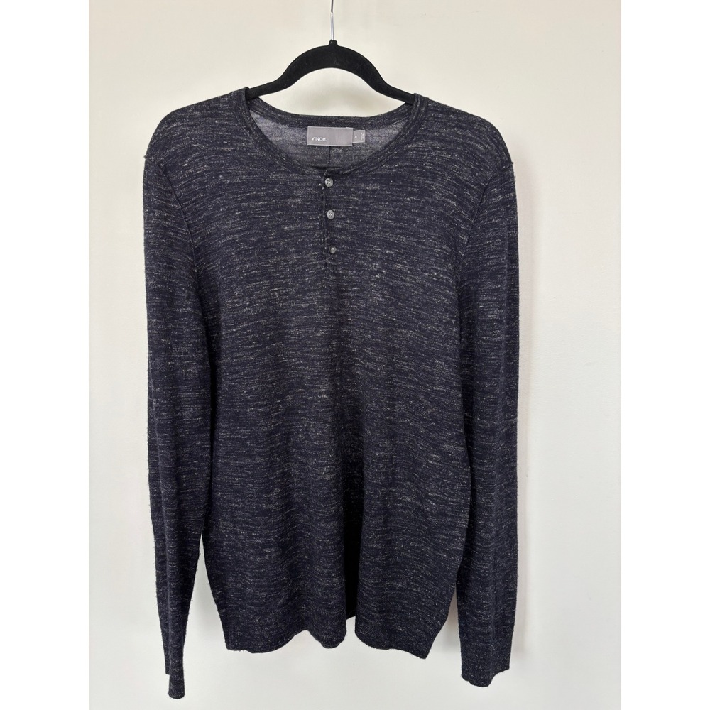 Vince Mens Wool Linen Henley Sweater Marl M14477758 Size M